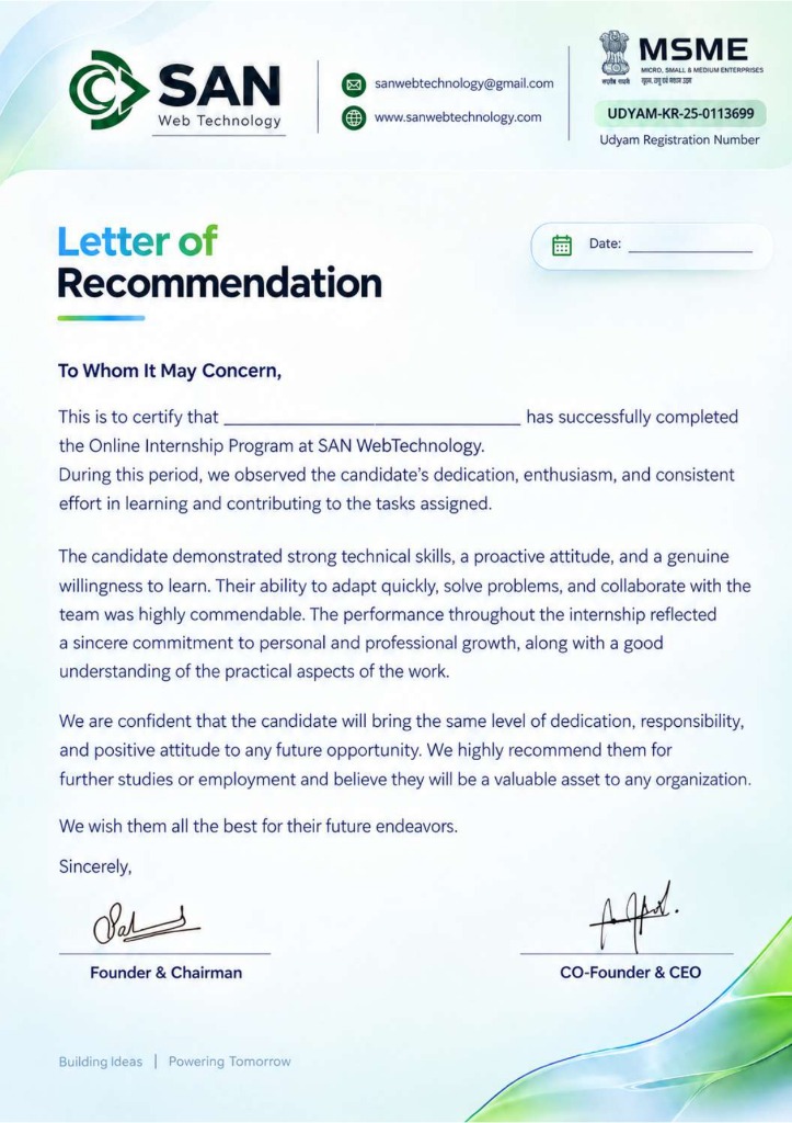 Official Letter of Recommendation Preview