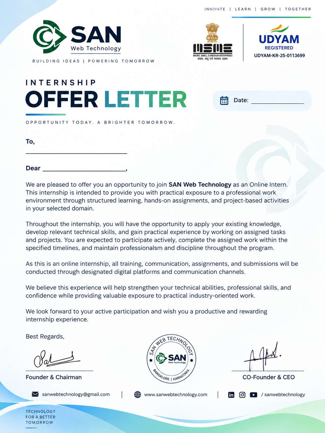 Official Internship Offer Letter Preview